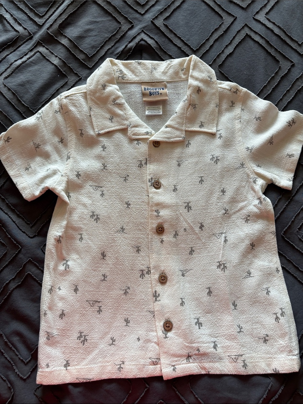 Cream Short-Sleeve Button Front Shirt for Kids